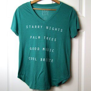 Modern Lux Women's Graphic Tee 'Starry Nights' Green w/ Curved Hem Size L Large